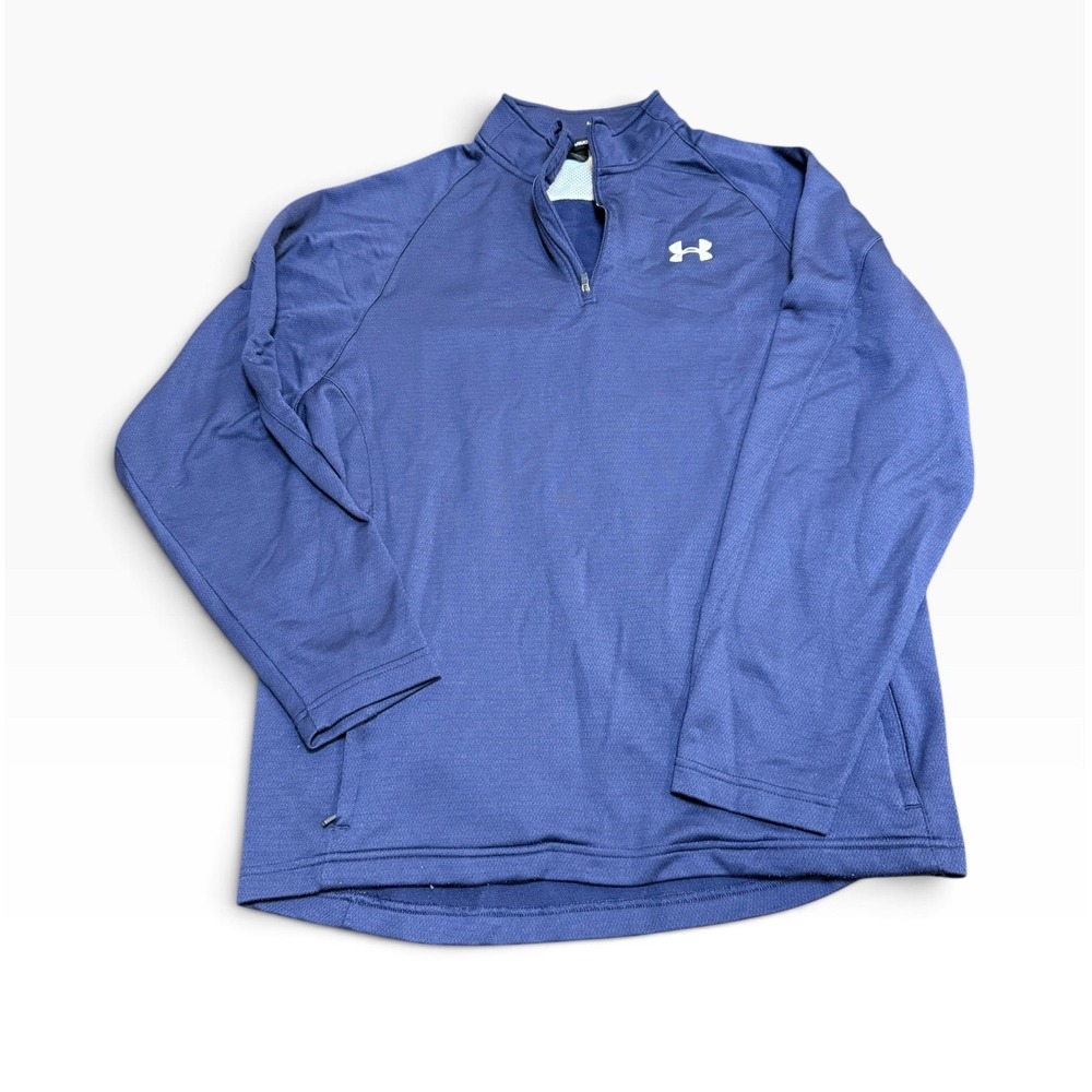 Under Armour Mens Large Navy Blue Quarter Zip Pullover Performance Golf Fleece